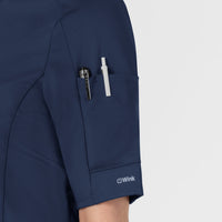 RENEW Women's The Rounds Half-Zip Mid Sleeve Scrub Top Navy side detail 2