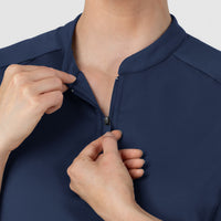 RENEW Knit Women's The Rounds Half-Zip Mid Sleeve Scrub Top - Navy
