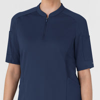 RENEW Knit Women's The Rounds Half-Zip Mid Sleeve Scrub Top - Navy