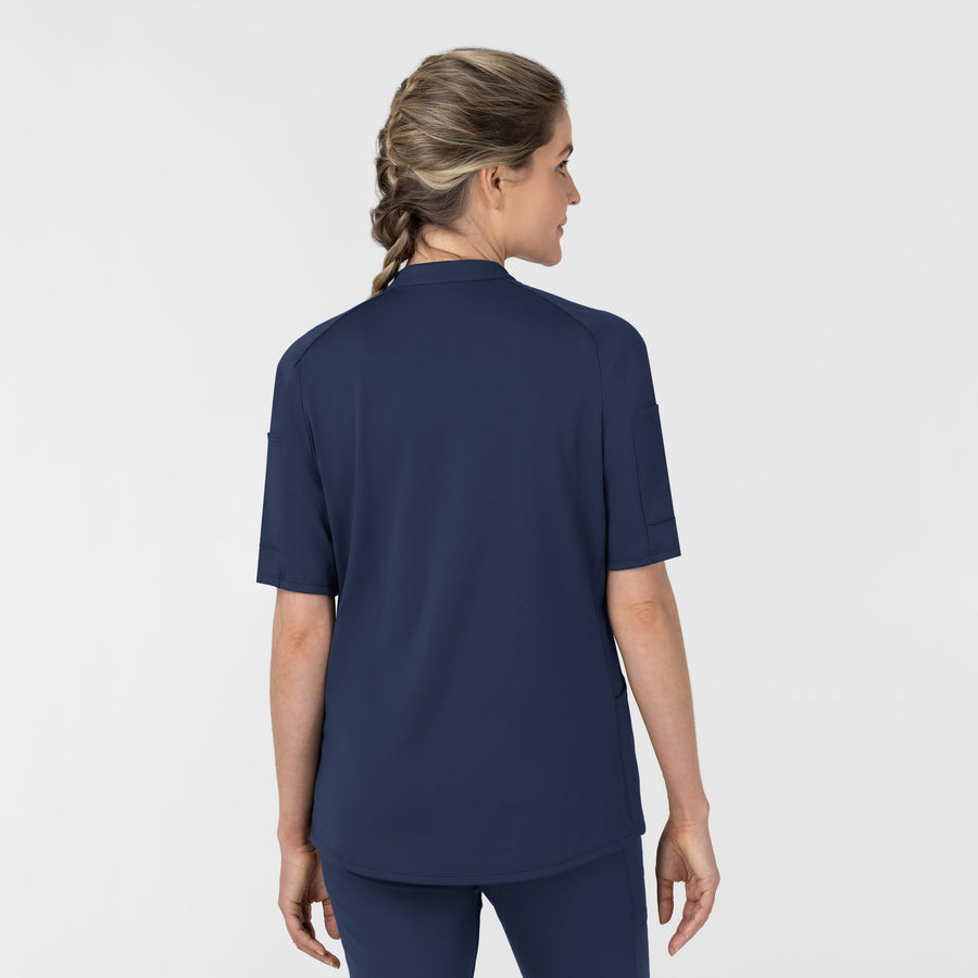 RENEW Women's The Rounds Half-Zip Mid Sleeve Scrub Top Navy back view