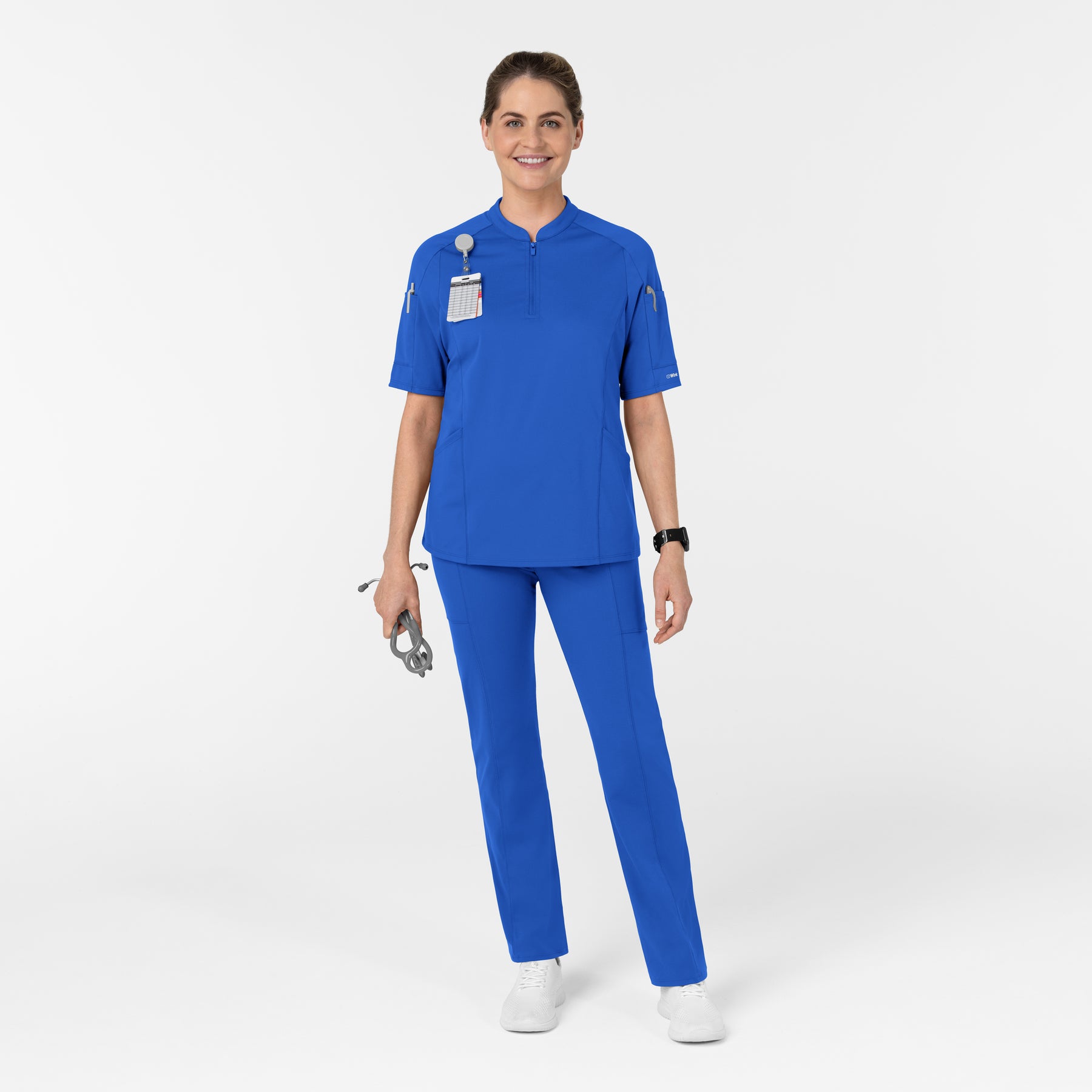 RENEW Women's The Rounds Half-Zip Mid Sleeve Scrub Top Royal full scrub set