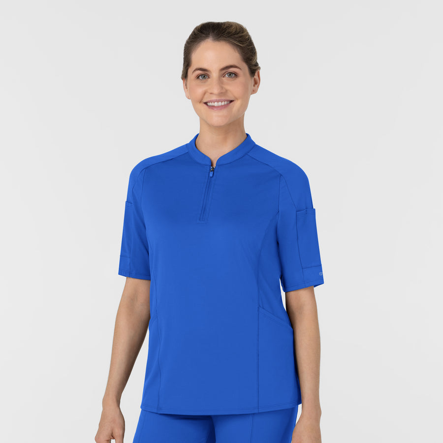 RENEW Women's The Rounds Half-Zip Mid Sleeve Scrub Top Royal side view