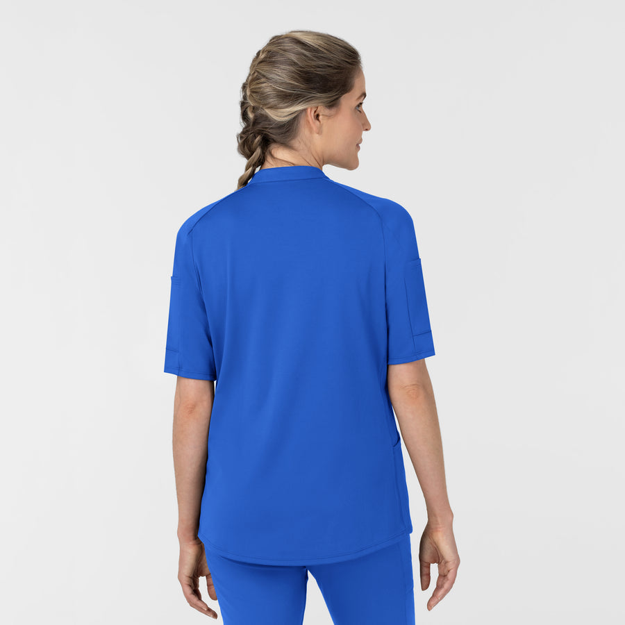 RENEW Women's The Rounds Half-Zip Mid Sleeve Scrub Top Royal back view