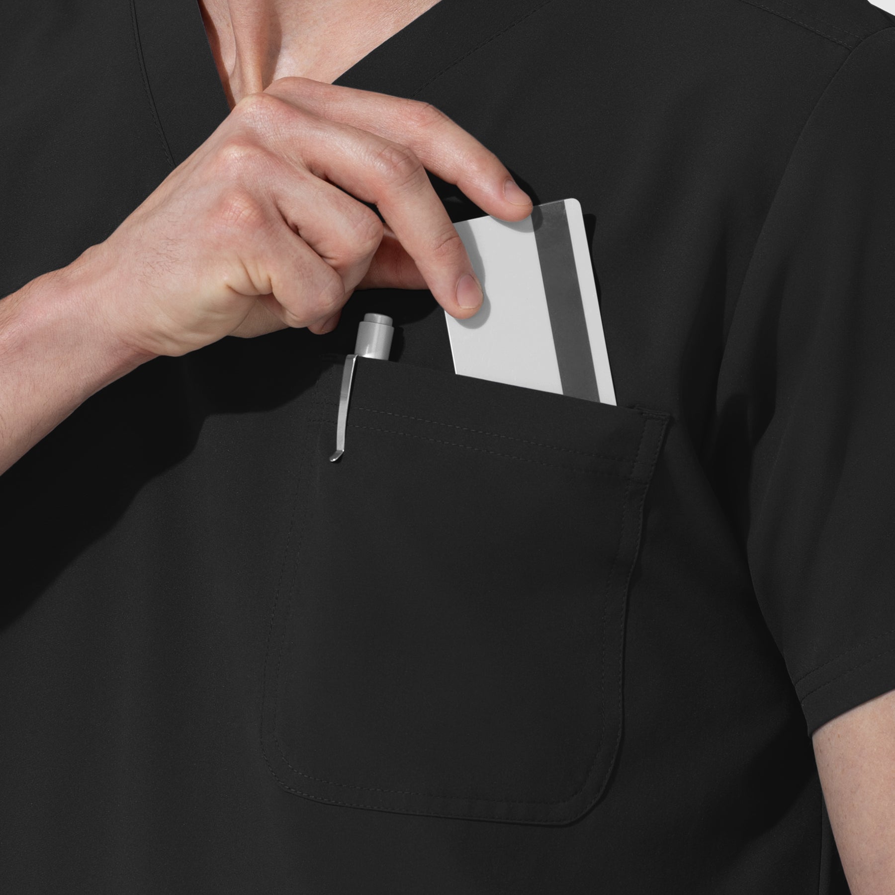 NURTUR Unisex V-Neck Scrub Top - Black chest pocket