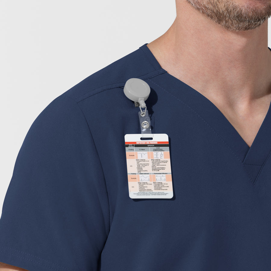 NURTUR Unisex V-Neck Scrub Top - Navy badge loop