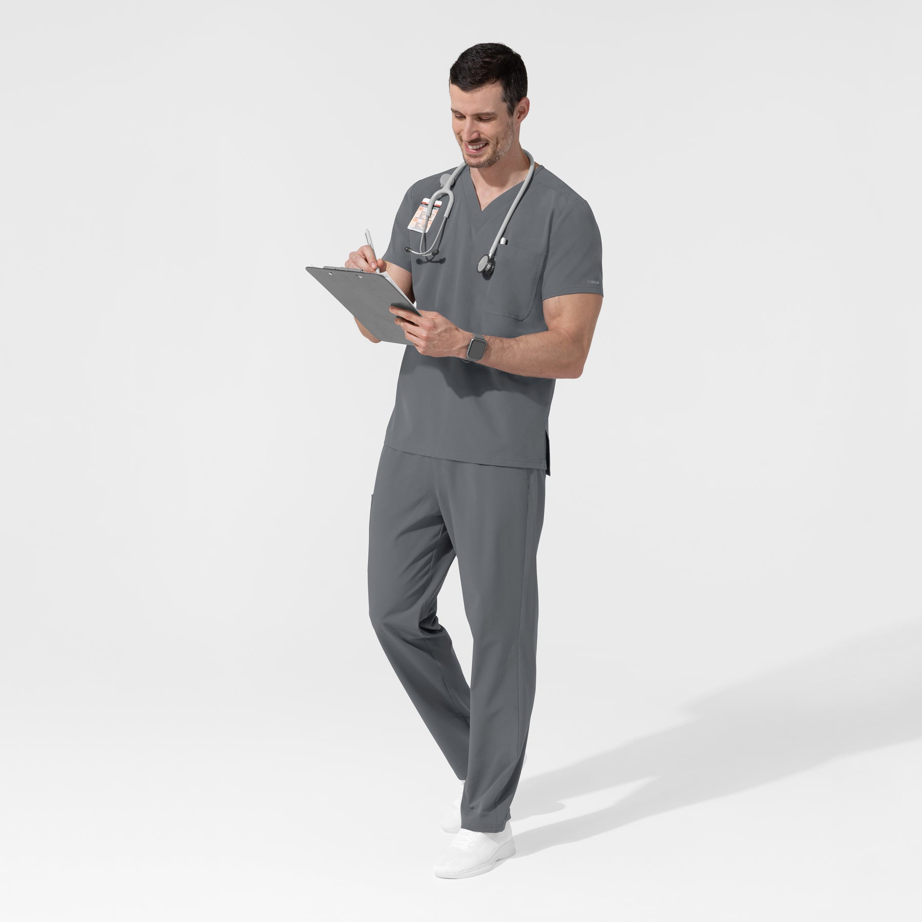 NURTUR Unisex V-Neck Scrub Top - Pewter men's scrub set
