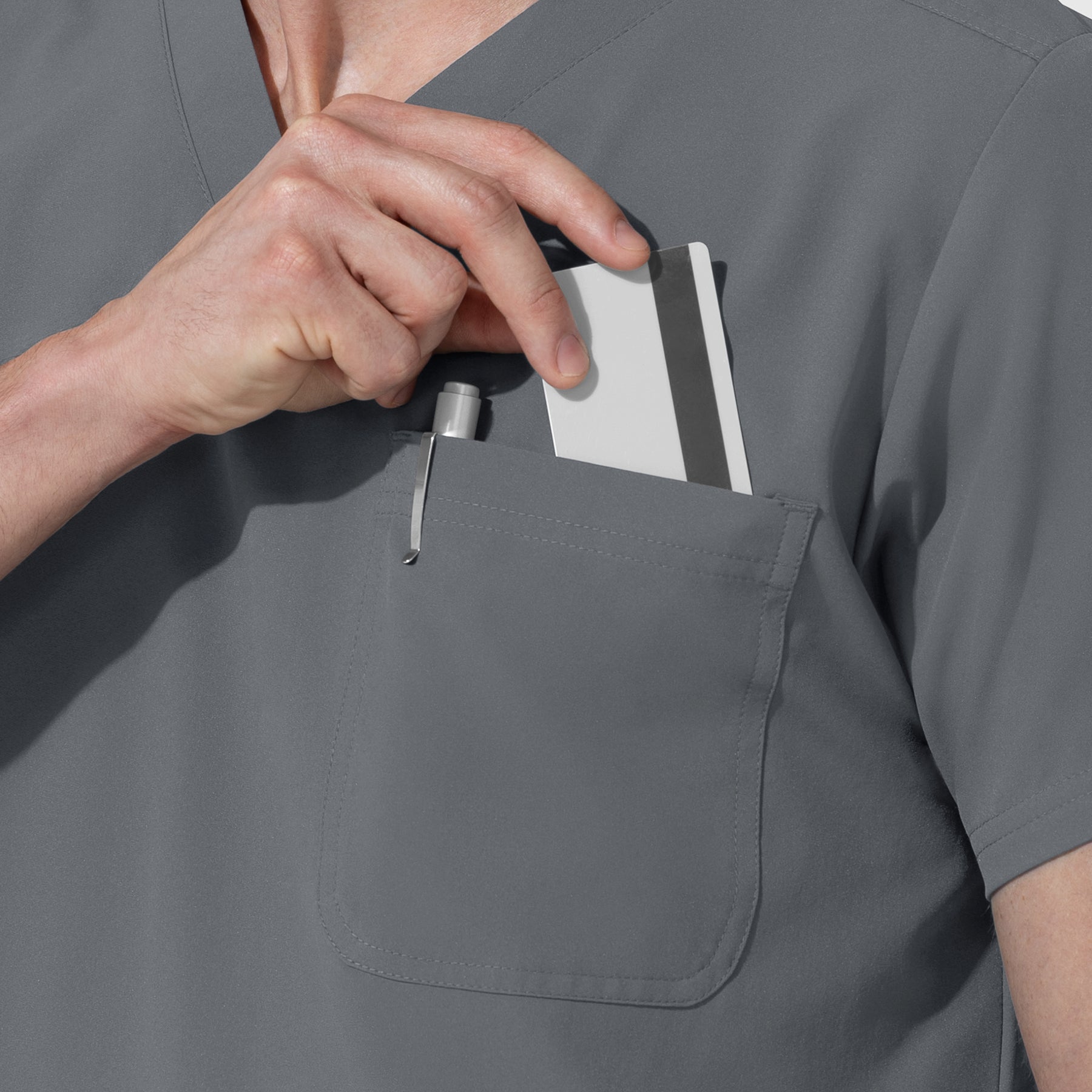 NURTUR Unisex V-Neck Scrub Top - Pewter chest pocket