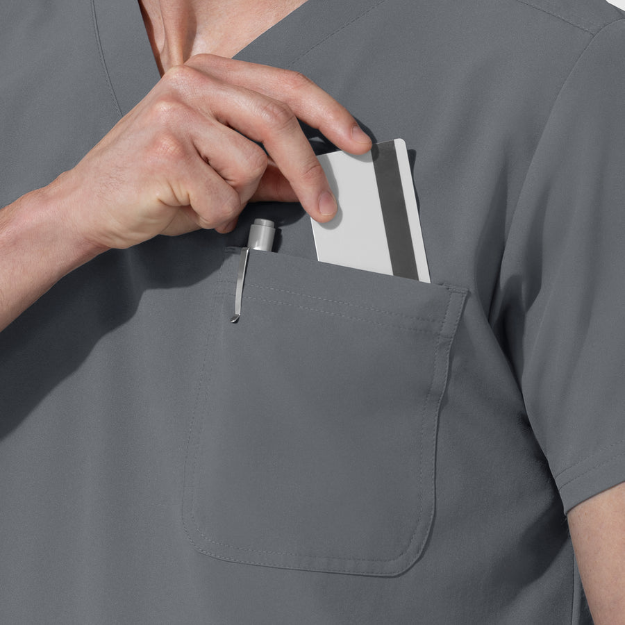 NURTUR Unisex V-Neck Scrub Top - Pewter chest pocket