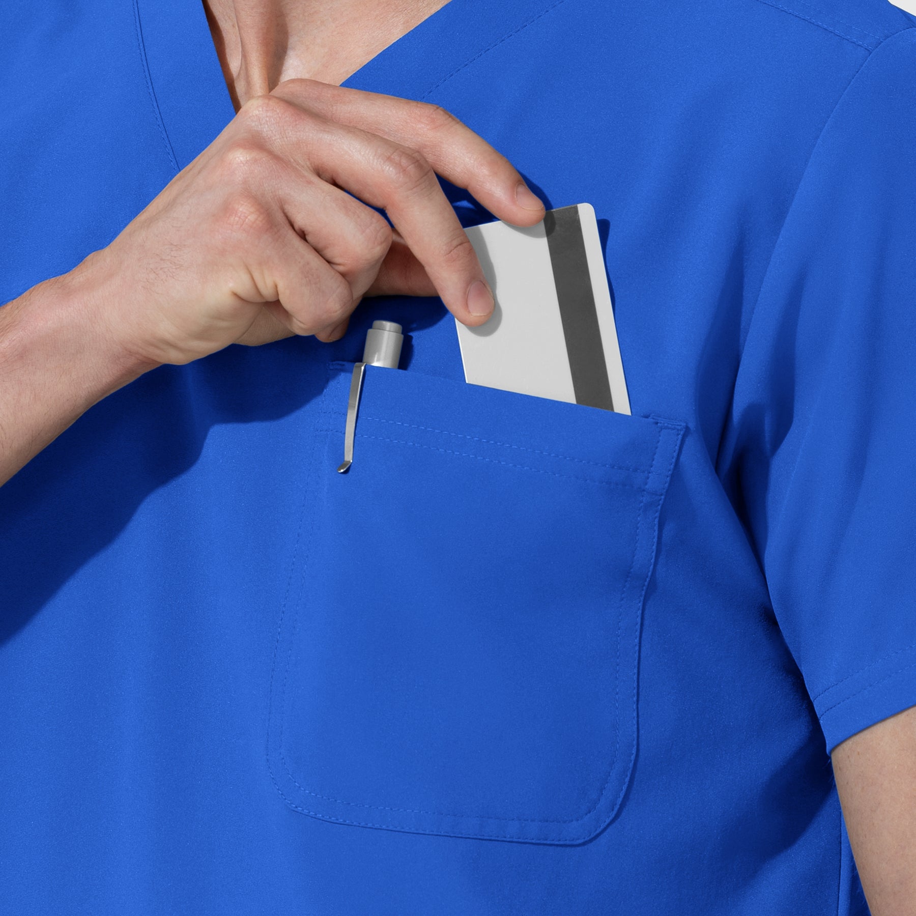 NURTUR Unisex V-Neck Scrub Top - Royal chest pocket