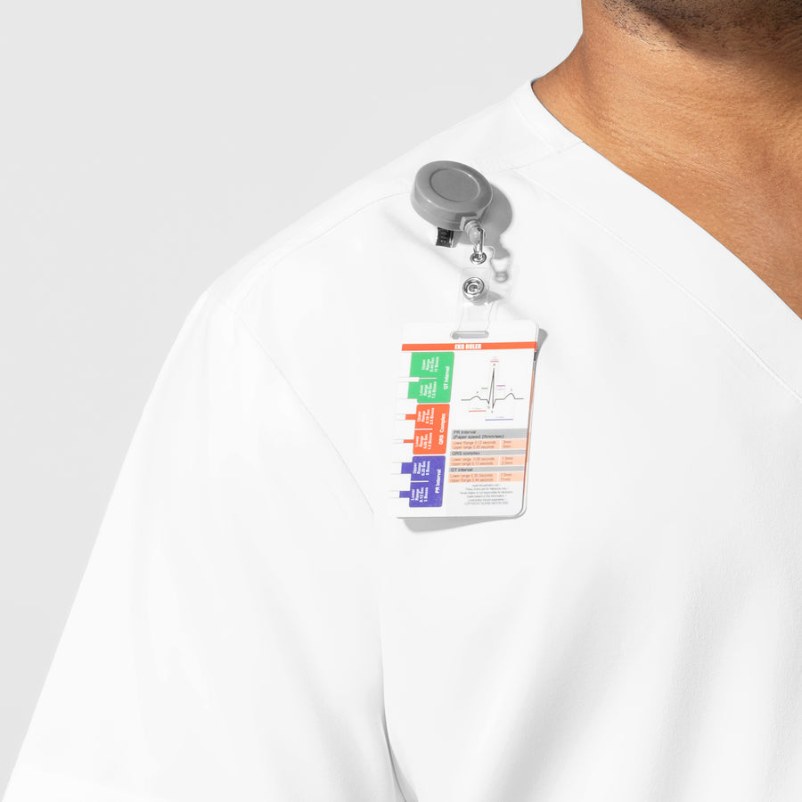 NURTUR Unisex V-Neck Scrub Top - White badge loop mens