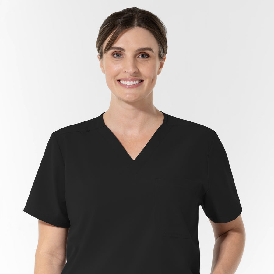 NURTUR Unisex V-Neck Scrub Top - Black neckline