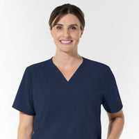NURTUR Unisex V-Neck Scrub Top - Navy neckline