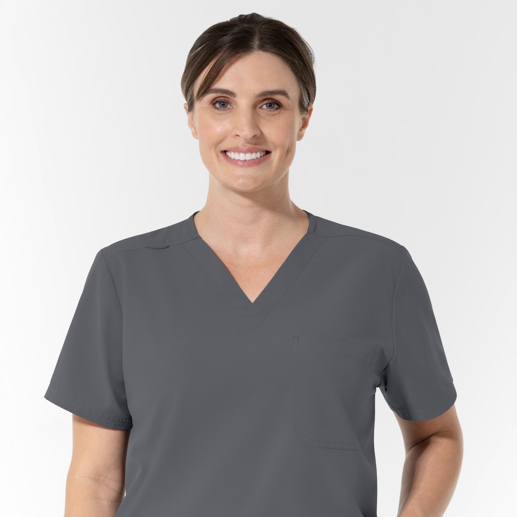 NURTUR Unisex V-Neck Scrub Top - Pewter neckline