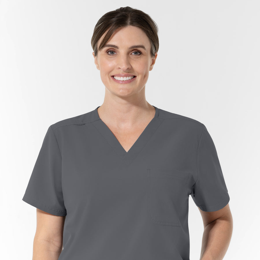 NURTUR Unisex V-Neck Scrub Top - Pewter neckline