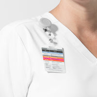 NURTUR Unisex V-Neck Scrub Top - White badge loop womens
