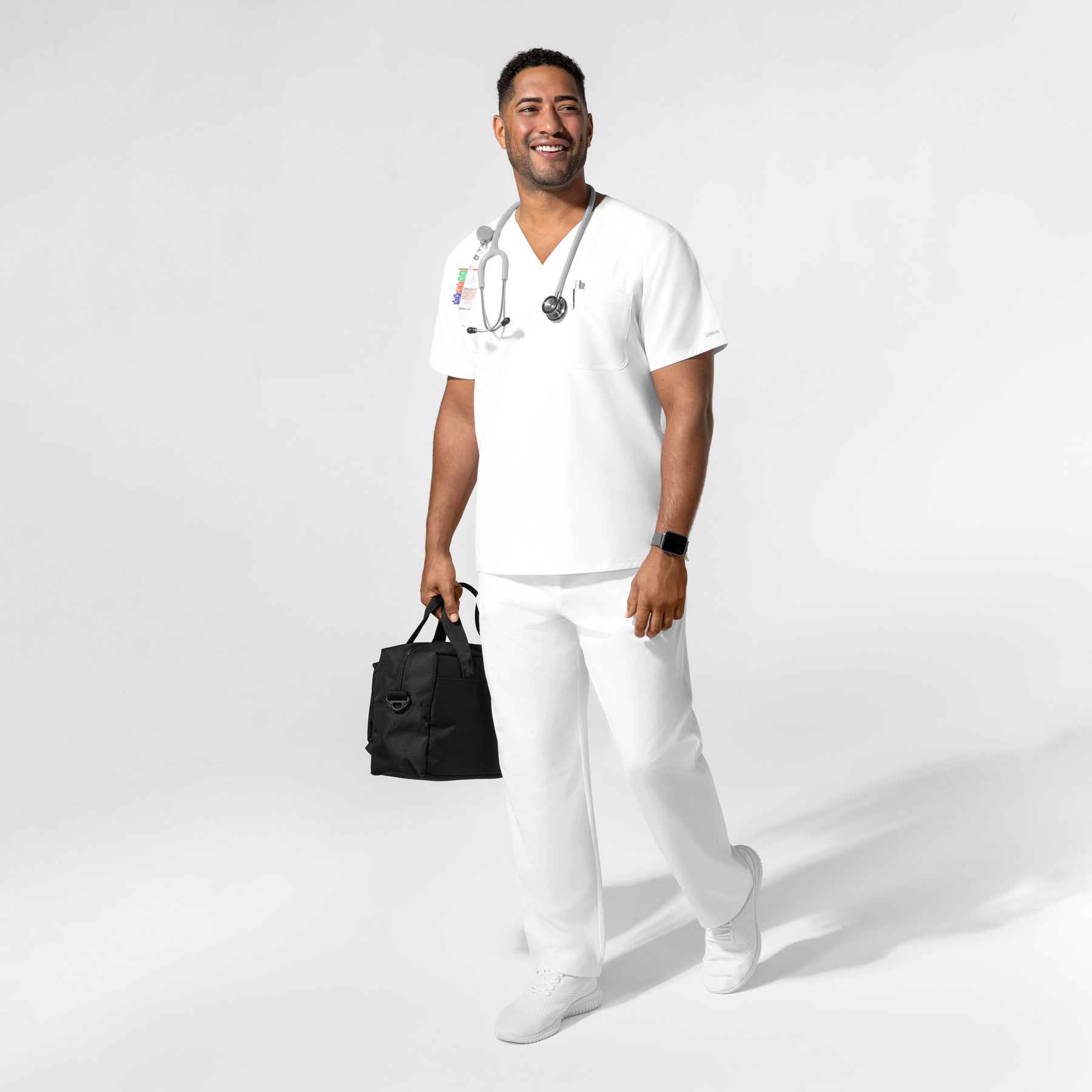 NURTUR Unisex V-Neck Scrub Top White full scrub set