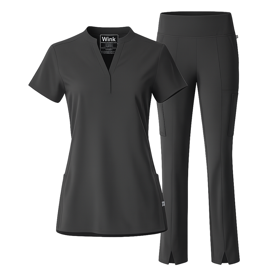 Renew Mandarin Collar and Cargo Flare Scrub Set