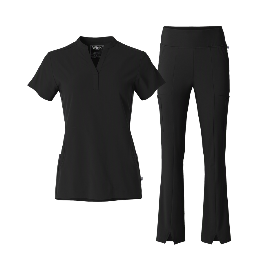 Renew Mandarin Collar and Cargo Flare Scrub Set
