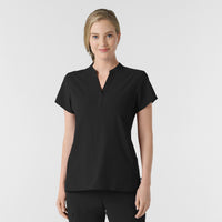 RENEW Women's Mandarin Collar Scrub Top Black