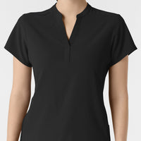 RENEW Women's Mandarin Collar Scrub Top Black front detail