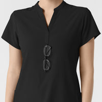 RENEW Women's Mandarin Collar Scrub Top Black hemline detail