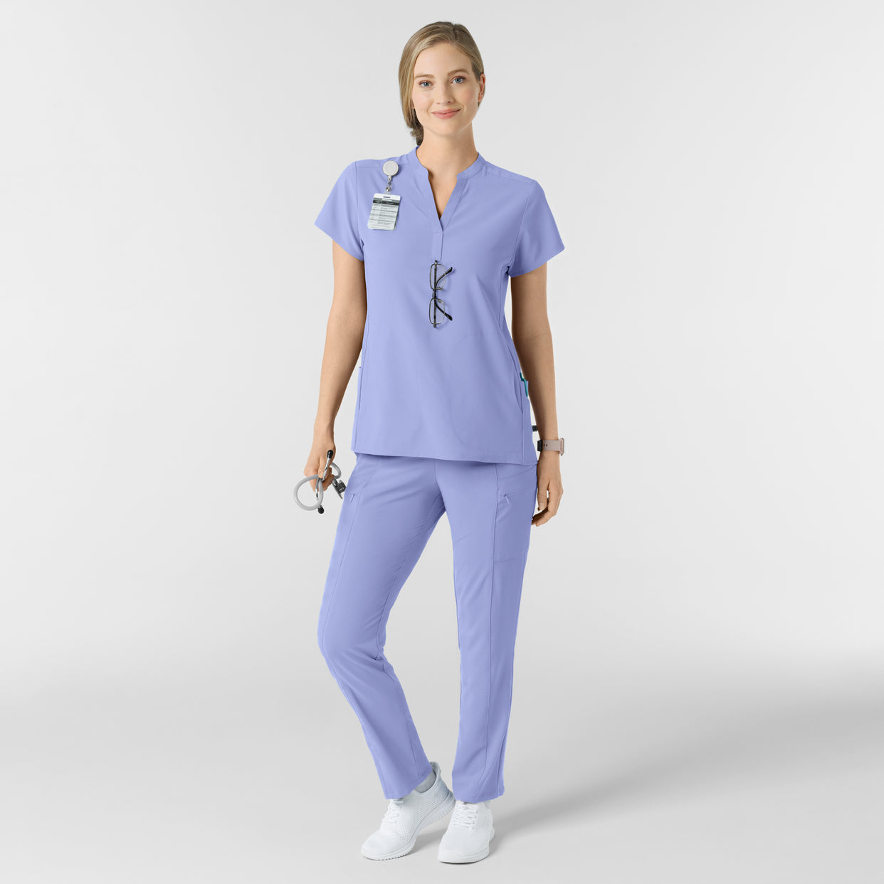 RENEW Women's Mandarin Collar Scrub Top Ceil Blue full scrub set