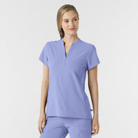 RENEW Women's Mandarin Collar Scrub Top Ceil Blue side view