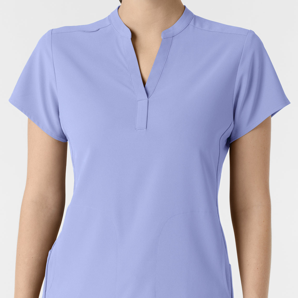 RENEW Women's Mandarin Collar Scrub Top Ceil Blue front detail