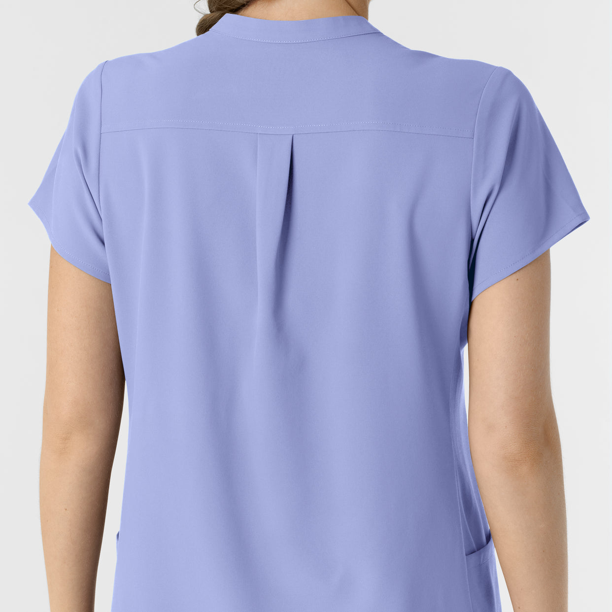 RENEW Women's Mandarin Collar Scrub Top Ceil Blue side detail 1