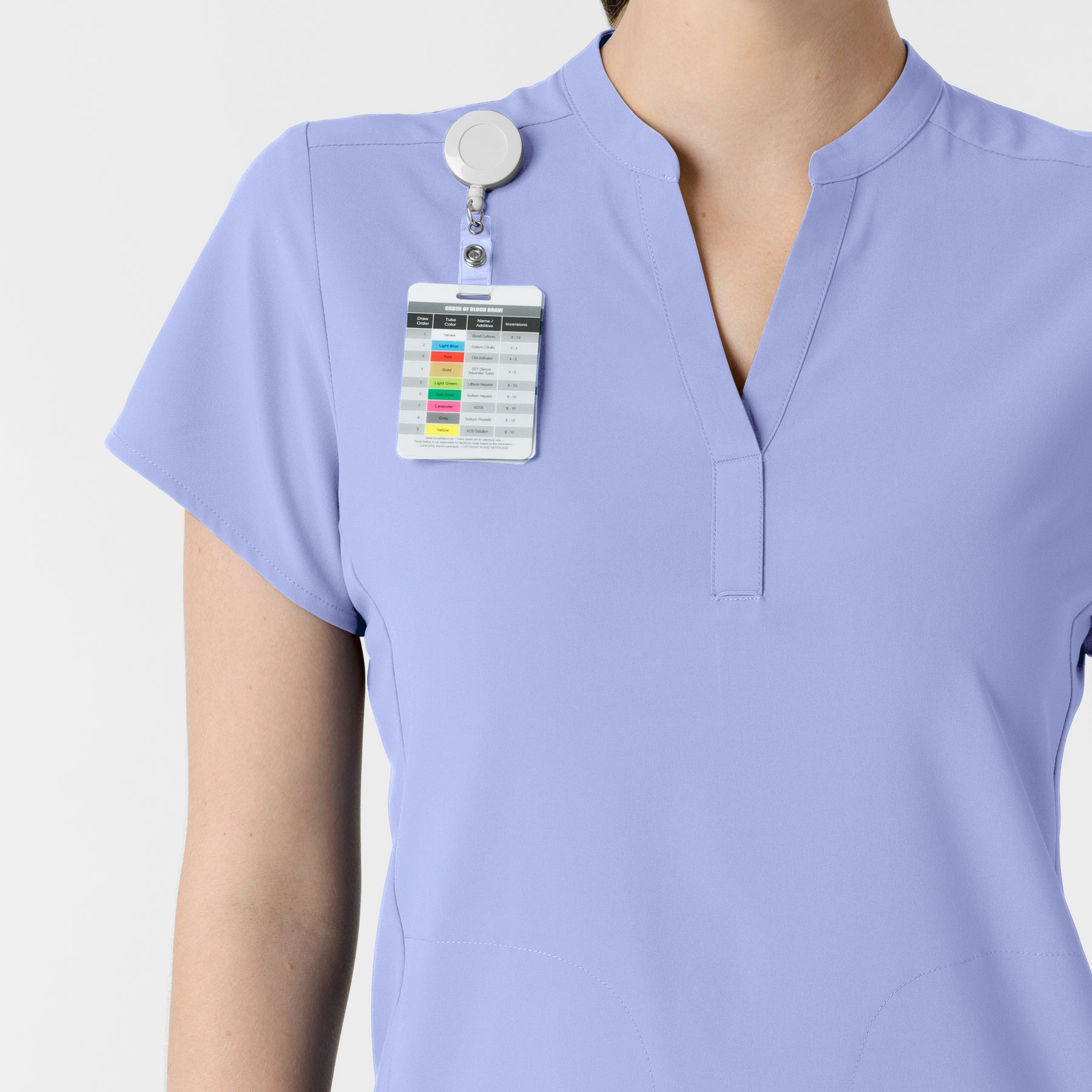 RENEW Women's Mandarin Collar Scrub Top Ceil Blue side detail 2