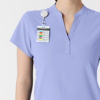 RENEW Women's Mandarin Collar Scrub Top Ceil Blue side detail 2