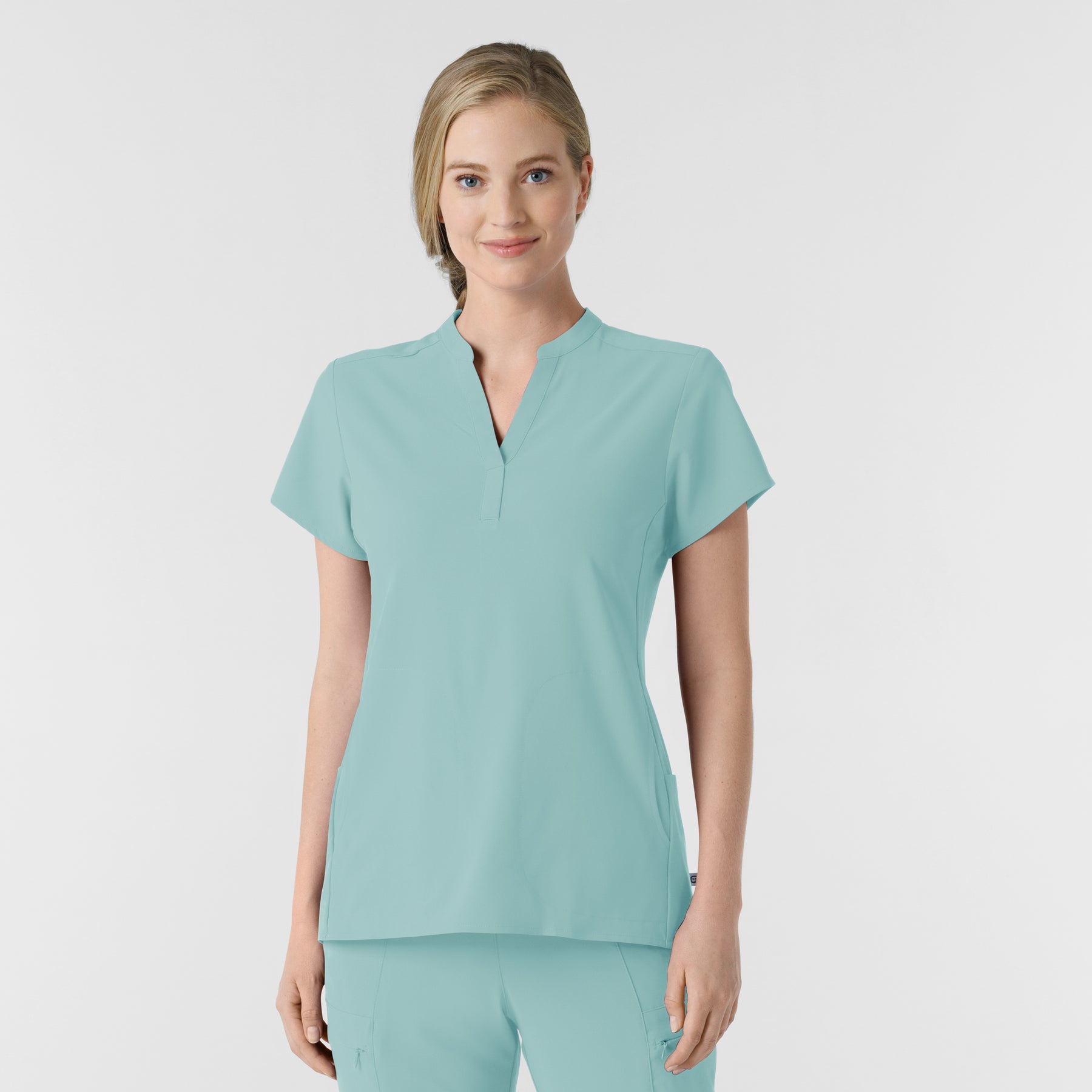 RENEW Women's Mandarin Collar Scrub Top Coastal Blue
