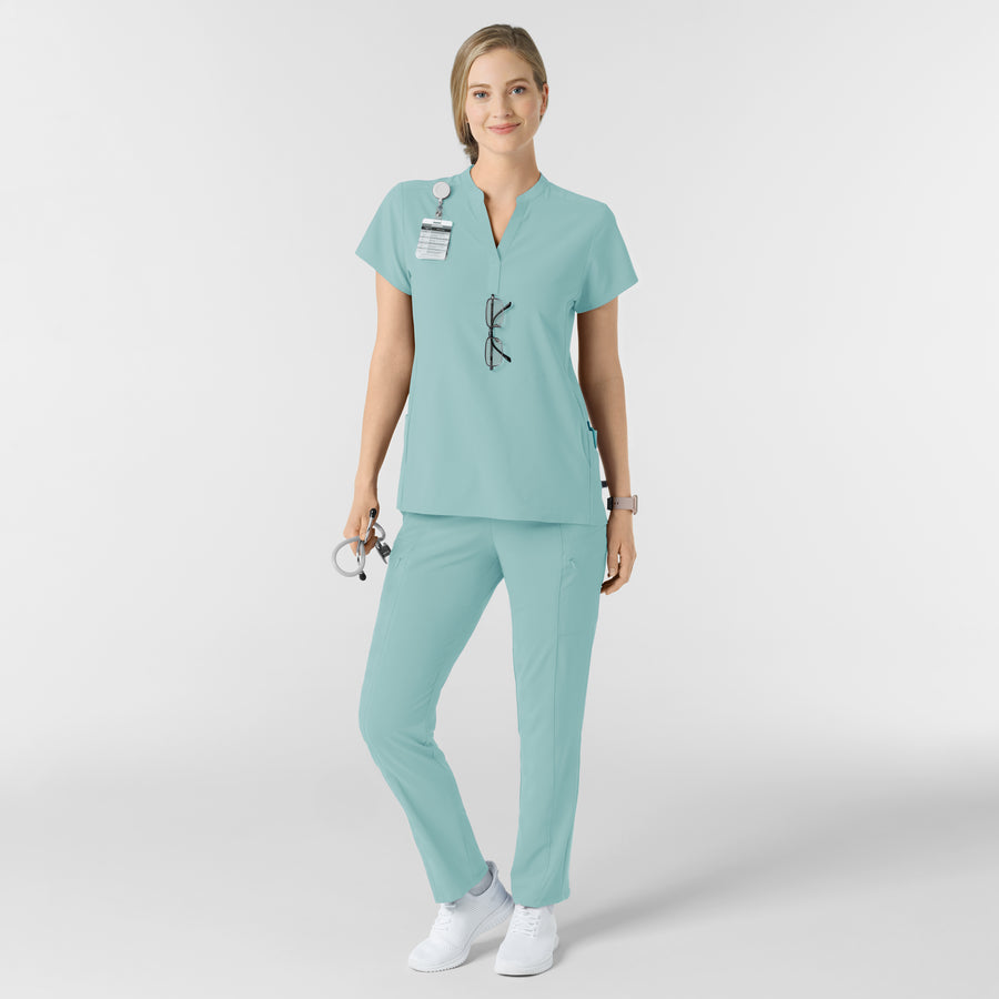 RENEW Women's Mandarin Collar Scrub Top Coastal Blue full scrub set