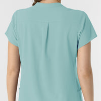 RENEW Women's Mandarin Collar Scrub Top Coastal Blue side detail 1