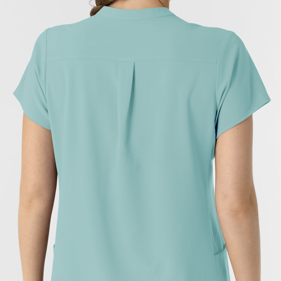 RENEW Women's Mandarin Collar Scrub Top Coastal Blue side detail 1