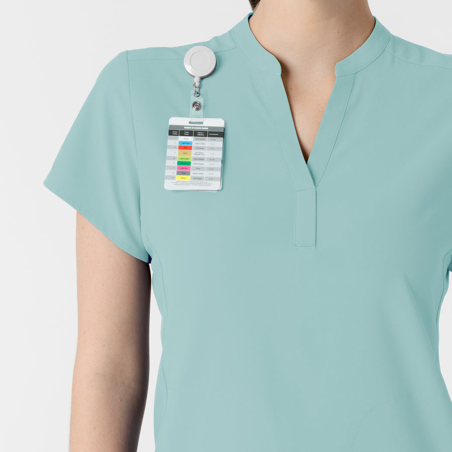 RENEW Women's Mandarin Collar Scrub Top Coastal Blue side detail 2