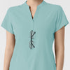 RENEW Women's Mandarin Collar Scrub Top Coastal Blue hemline detail