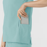RENEW Women's Mandarin Collar Scrub Top Coastal Blue back detail