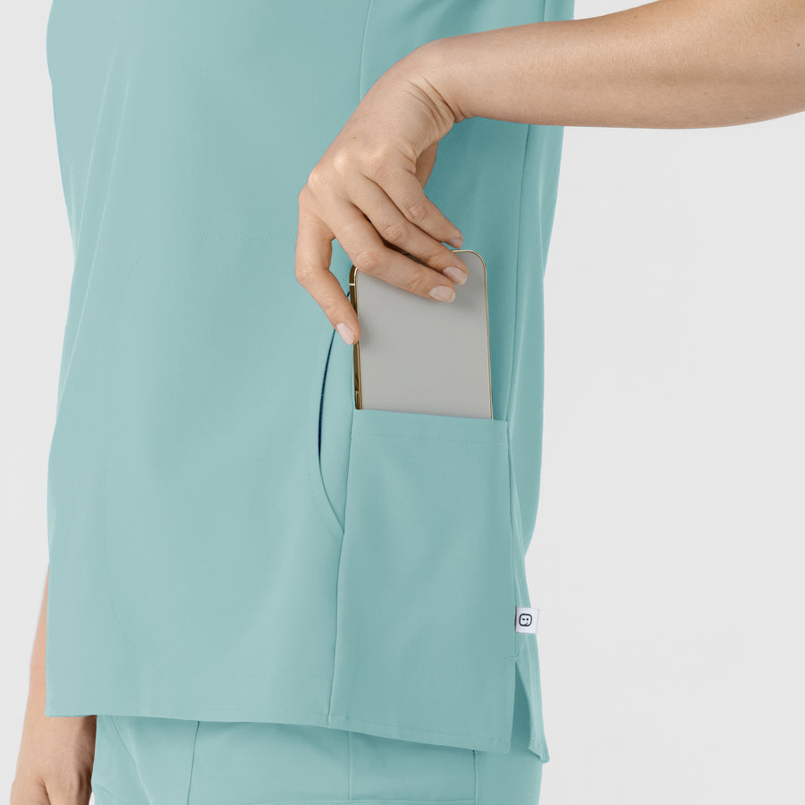 RENEW Women's Mandarin Collar Scrub Top Coastal Blue back detail