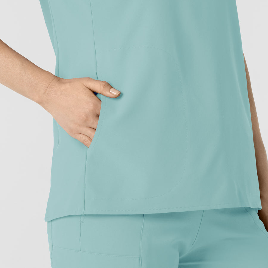 RENEW Women's Mandarin Collar Scrub Top - Coastal Blue