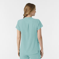 RENEW Women's Mandarin Collar Scrub Top Coastal Blue back view