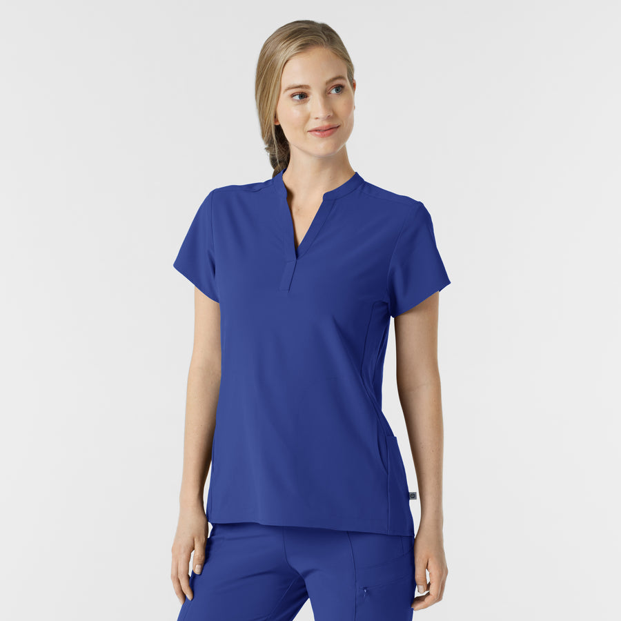 RENEW Women's Mandarin Collar Scrub Top Galaxy Blue side view