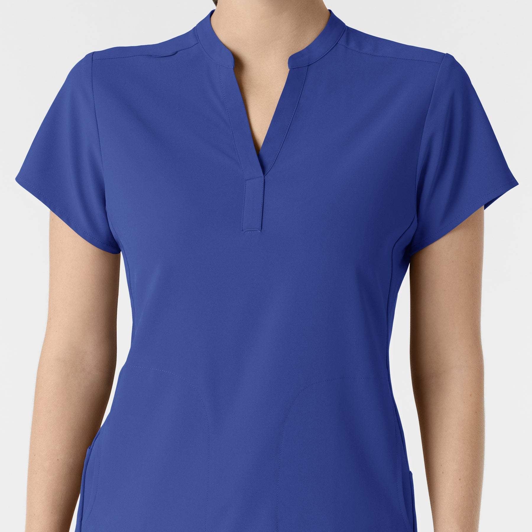 RENEW Women's Mandarin Collar Scrub Top Galaxy Blue front detail