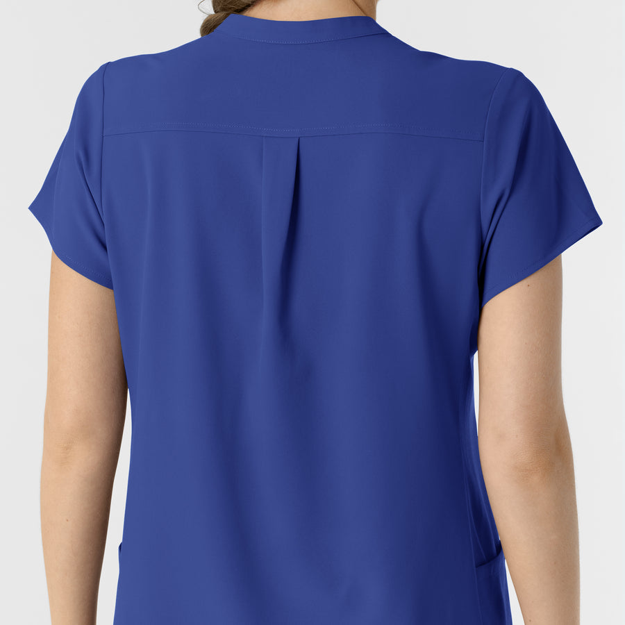 RENEW Women's Mandarin Collar Scrub Top Galaxy Blue side detail 1