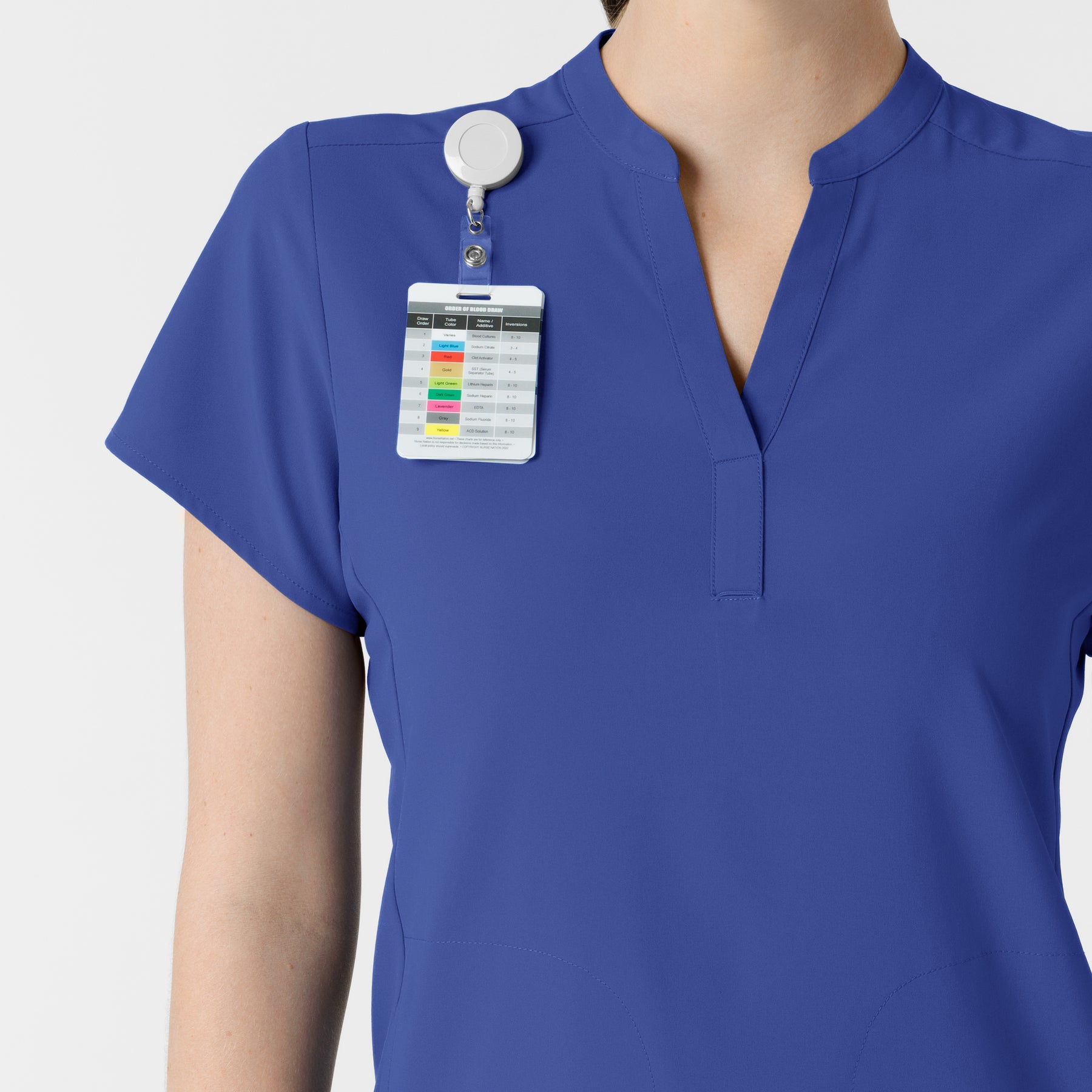 RENEW Women's Mandarin Collar Scrub Top Galaxy Blue side detail 2