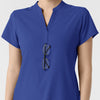 RENEW Women's Mandarin Collar Scrub Top Galaxy Blue hemline detail