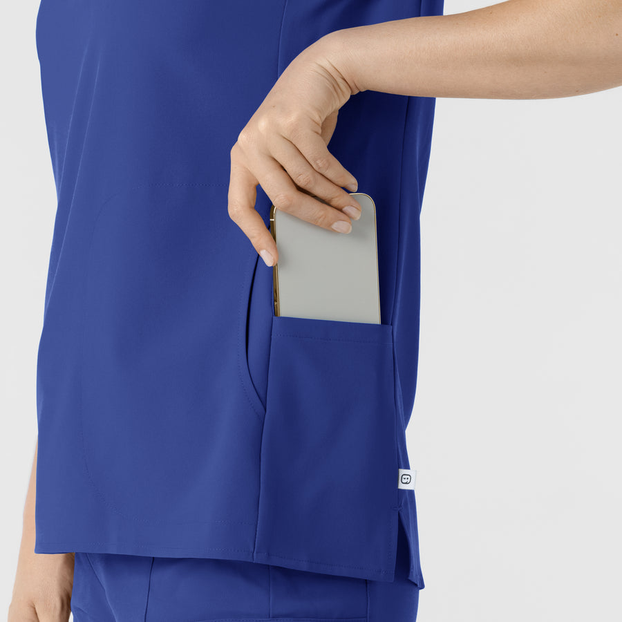 RENEW Women's Mandarin Collar Scrub Top Galaxy Blue back detail