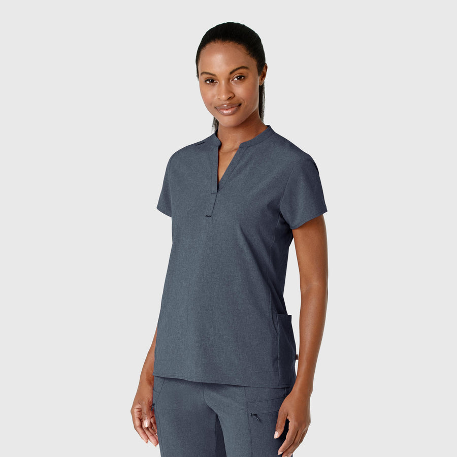 RENEW Women's Mandarin Collar Scrub Top Navy Heather side view