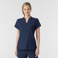 RENEW Women's Mandarin Collar Scrub Top Navy