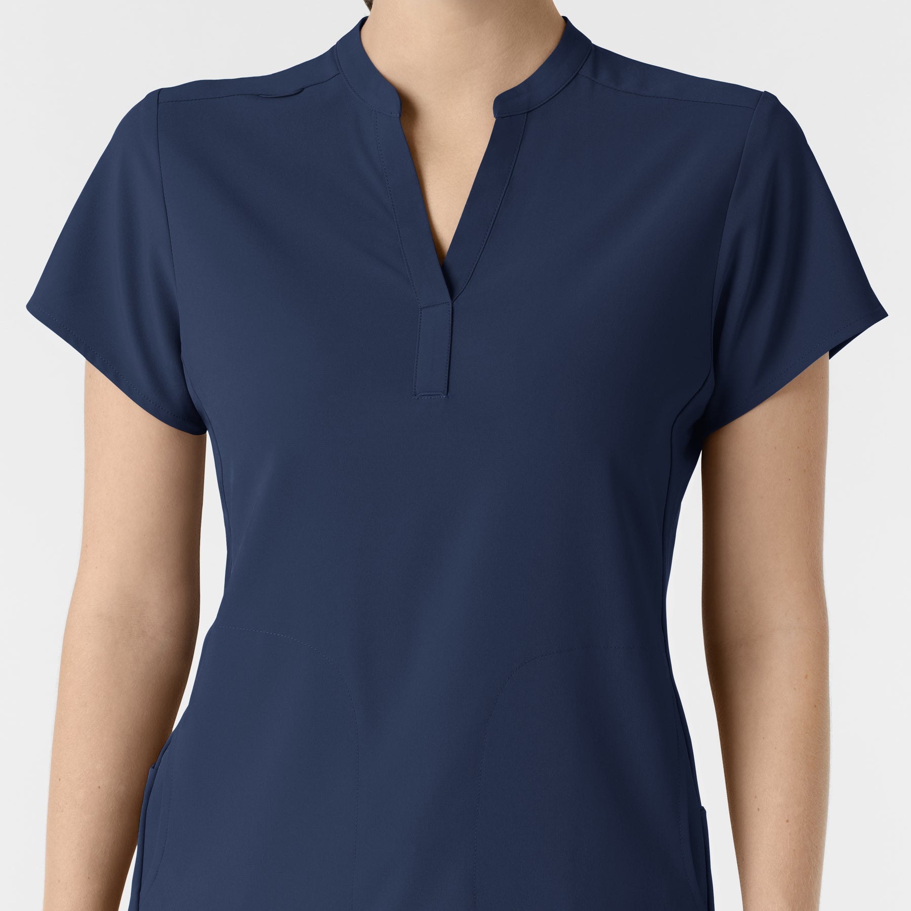 RENEW Women's Mandarin Collar Scrub Top Navy front detail